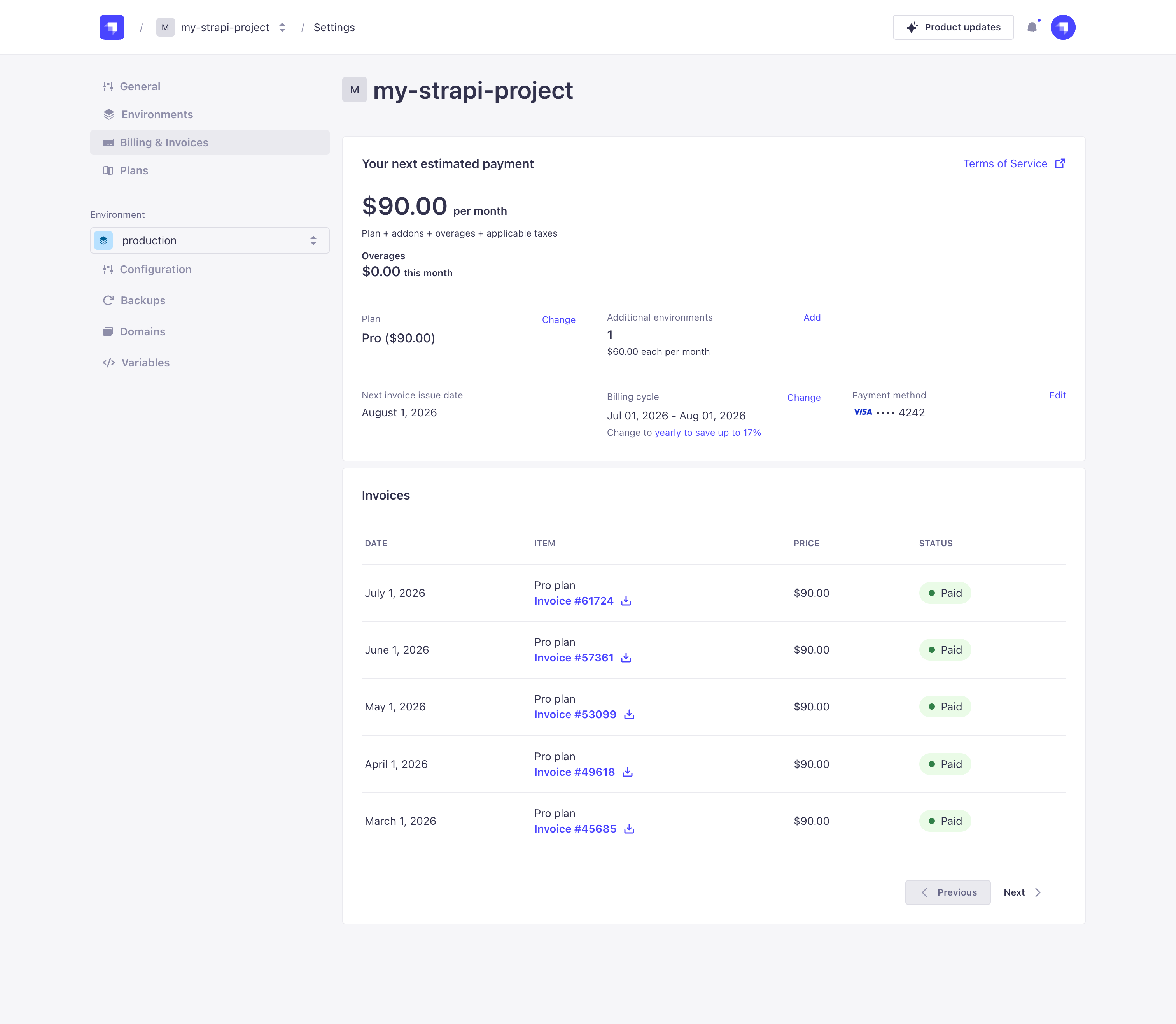 Project billing and invoices